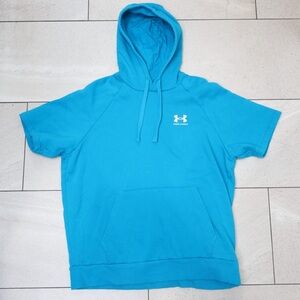 💘Under Armour Teal Short Sleeve Fleece 80% Cotton Pullover Hoodie Size Large